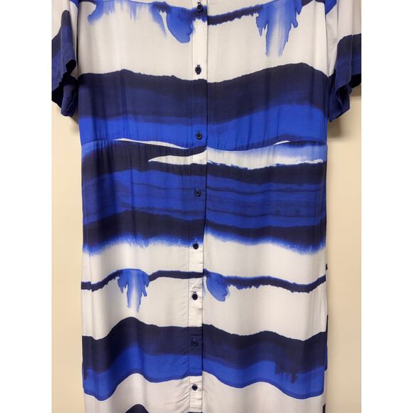 BELLA DAHL Wave Print V-Neck Short Sleeve Maxi Shirt Dress, Sz S - Picture 5 of 15
